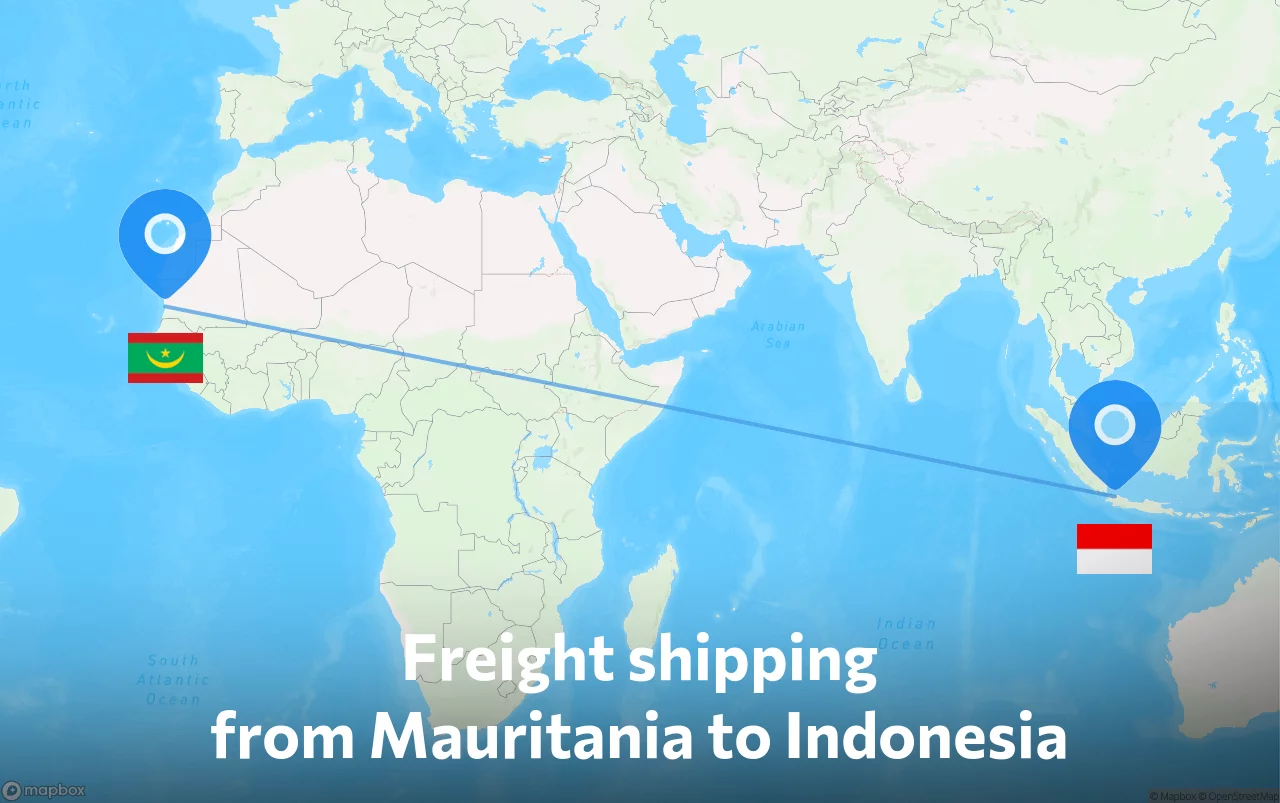 Shipping route from Mauritania to Indonesia