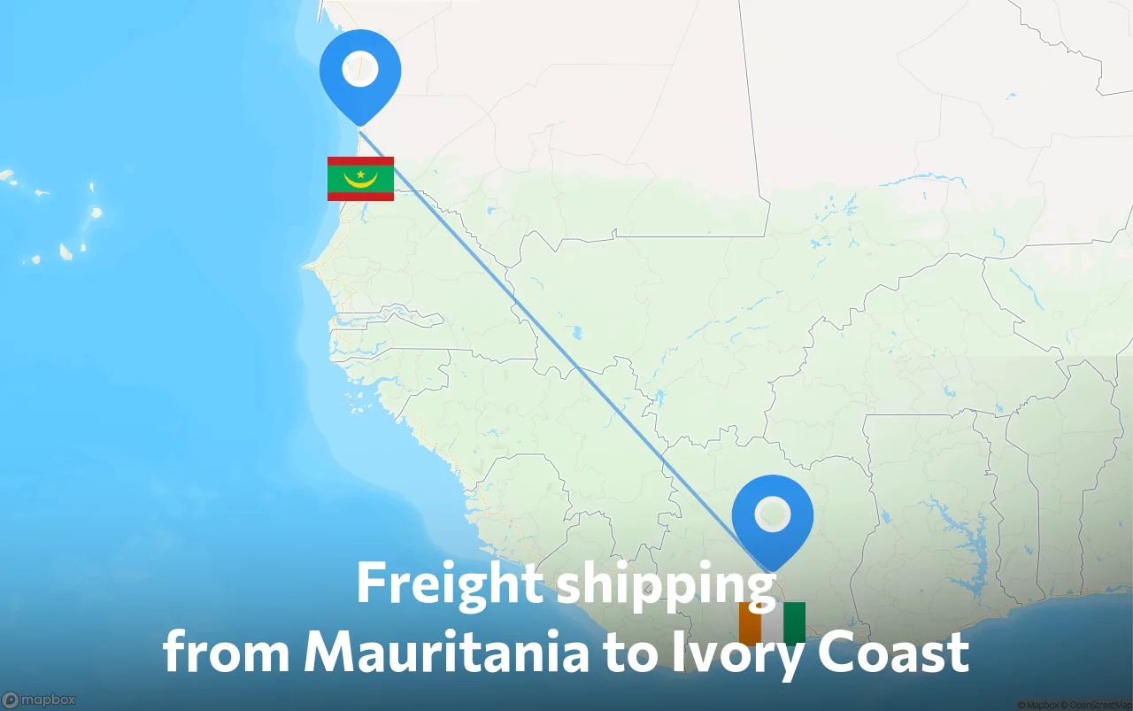 Shipping route from Mauritania to Ivory Coast