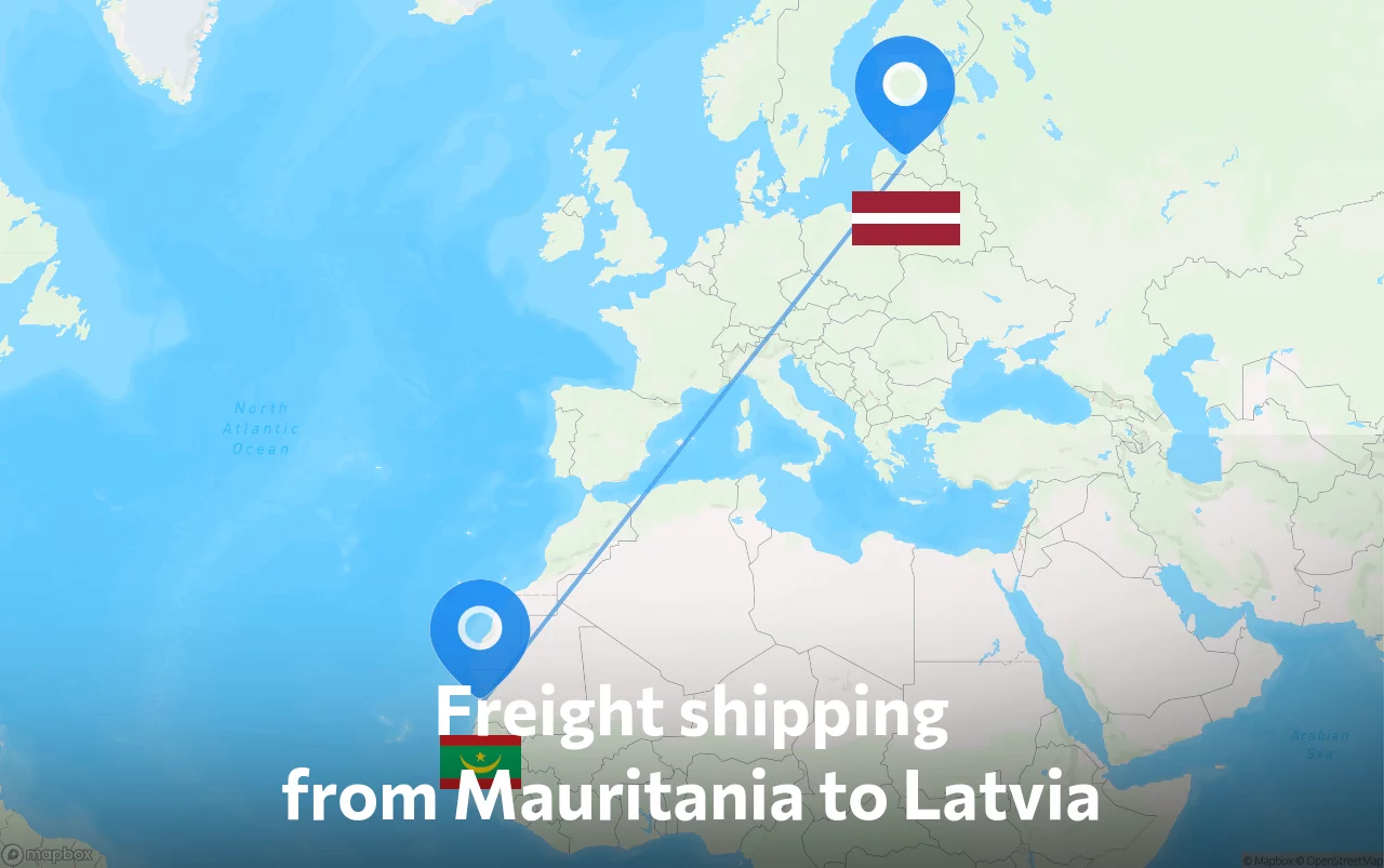 Shipping route from Mauritania to Latvia