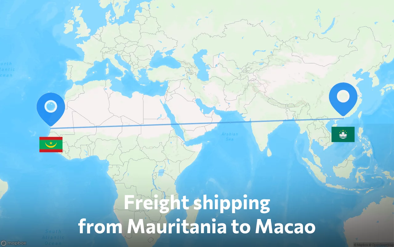 Shipping route from Mauritania to Macao
