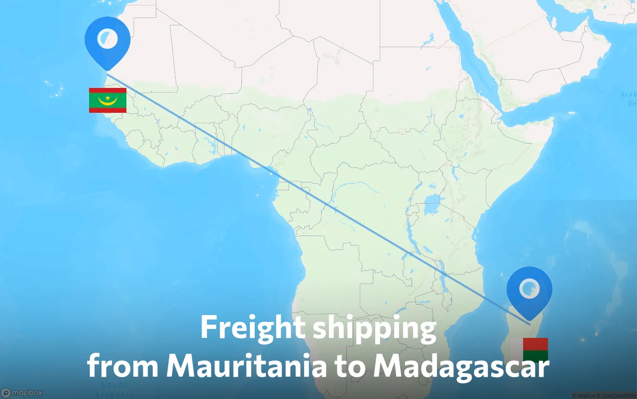 Shipping route from Mauritania to Madagascar