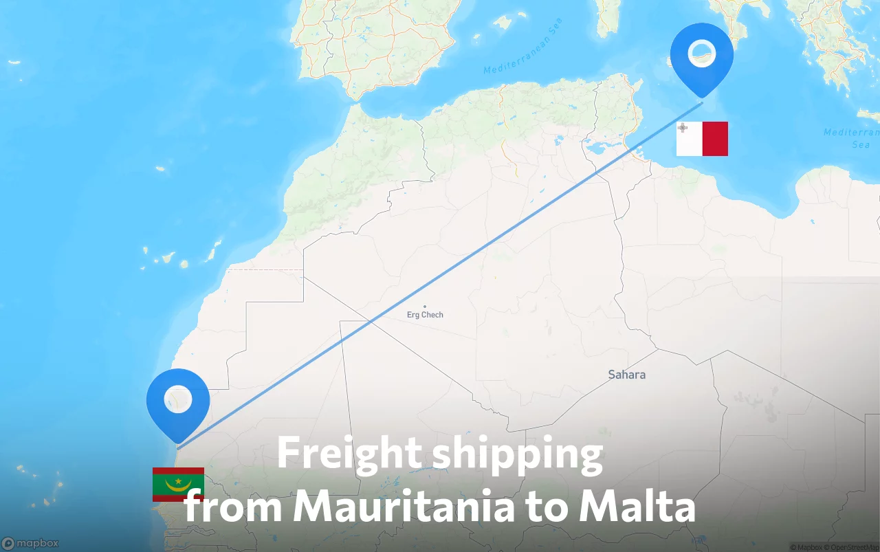 Shipping route from Mauritania to Malta