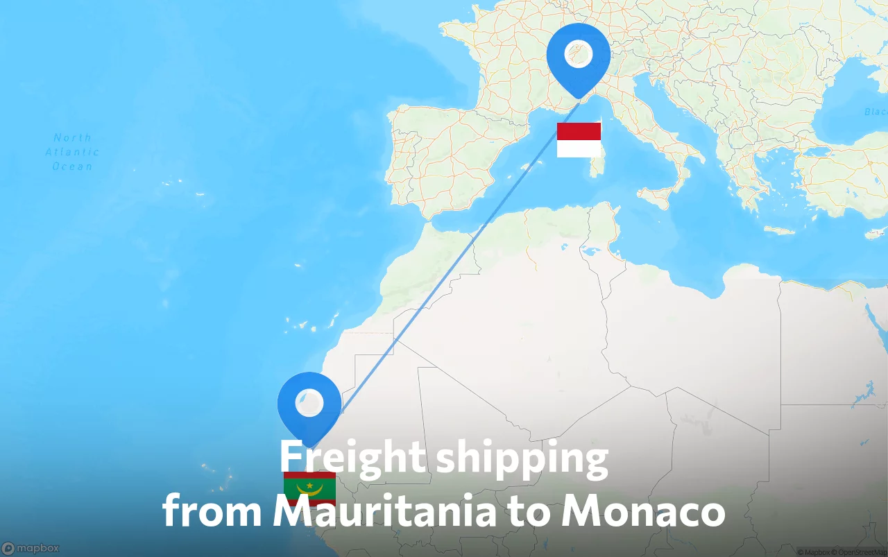 Shipping route from Mauritania to Monaco