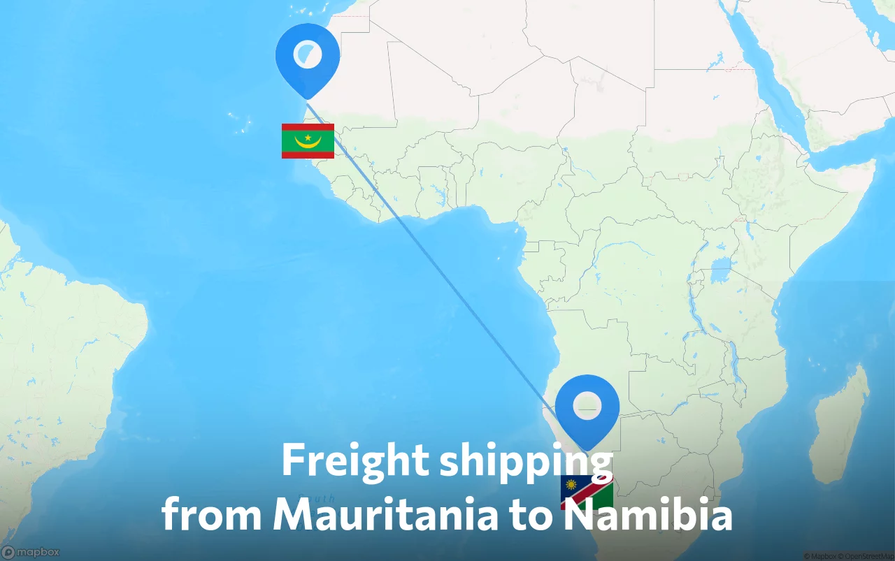 Shipping route from Mauritania to Namibia