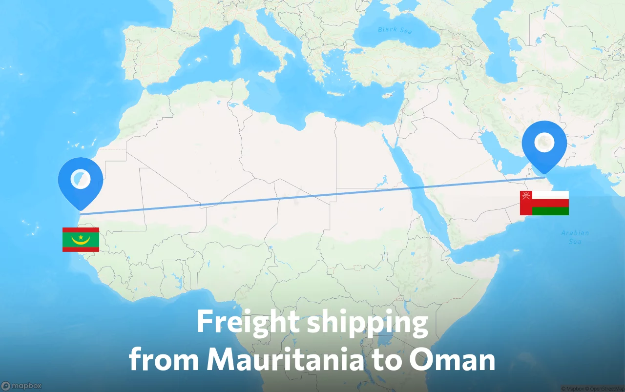 Shipping route from Mauritania to Oman
