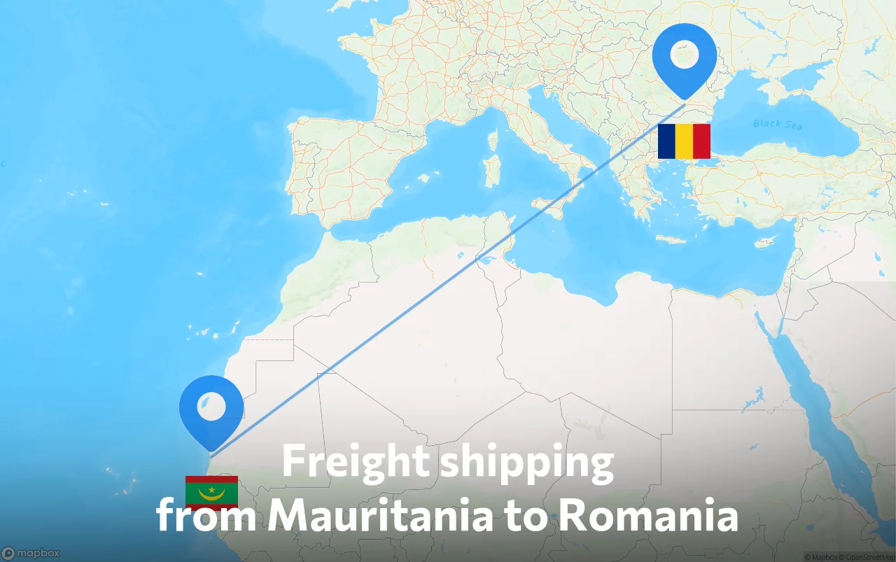 Shipping route from Mauritania to Romania