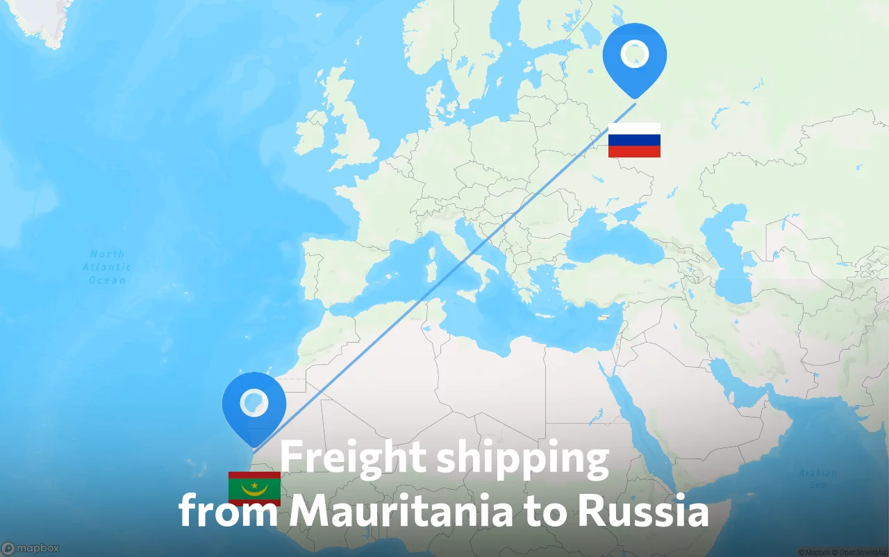 Shipping route from Mauritania to Russia