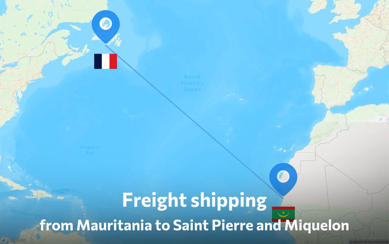 Shipping route from Mauritania to Saint Pierre and Miquelon