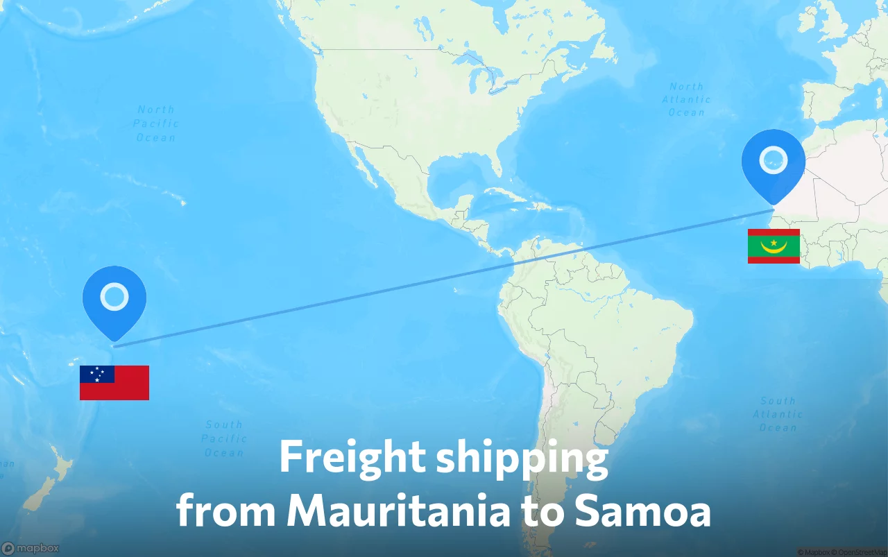Shipping route from Mauritania to Samoa