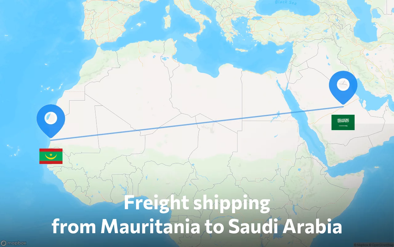 Shipping route from Mauritania to Saudi Arabia