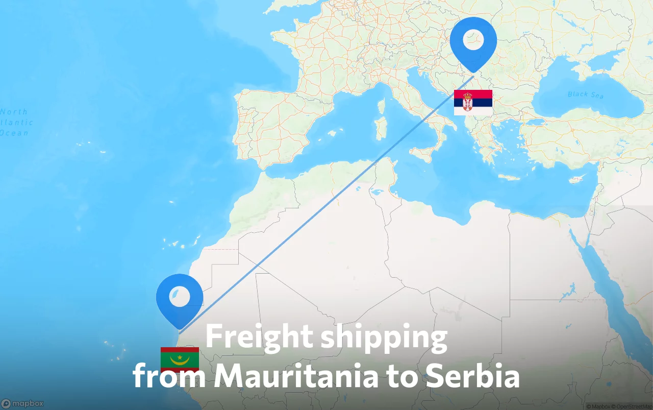 Shipping route from Mauritania to Serbia