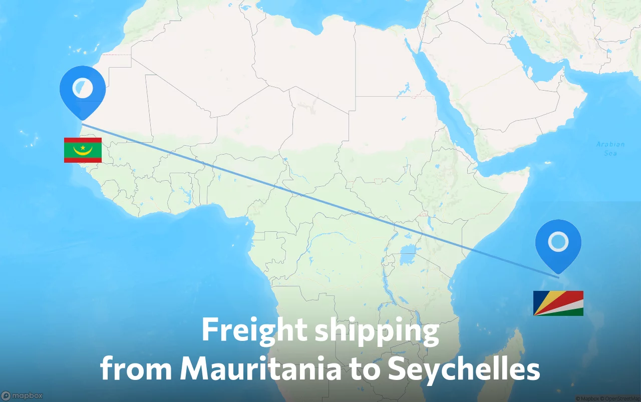 Shipping route from Mauritania to Seychelles