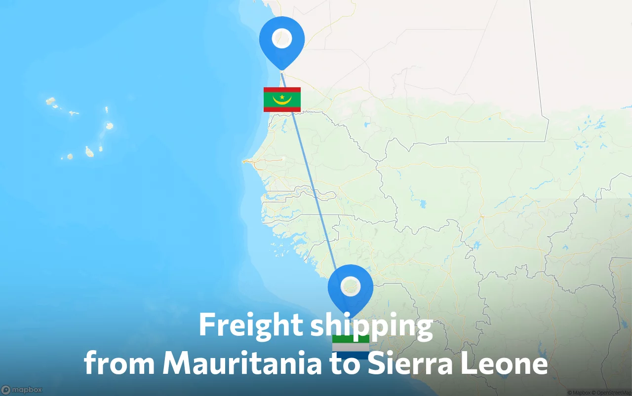Shipping route from Mauritania to Sierra Leone