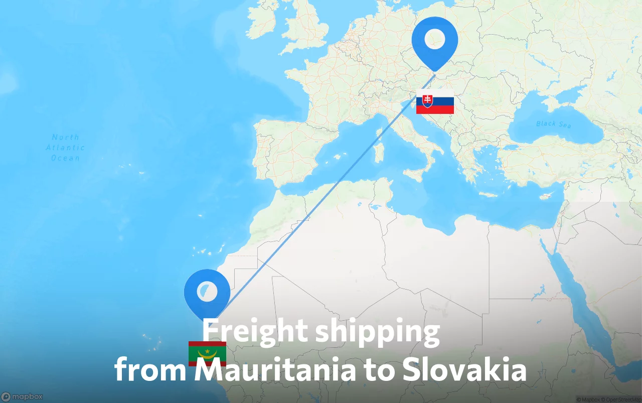Shipping route from Mauritania to Slovakia