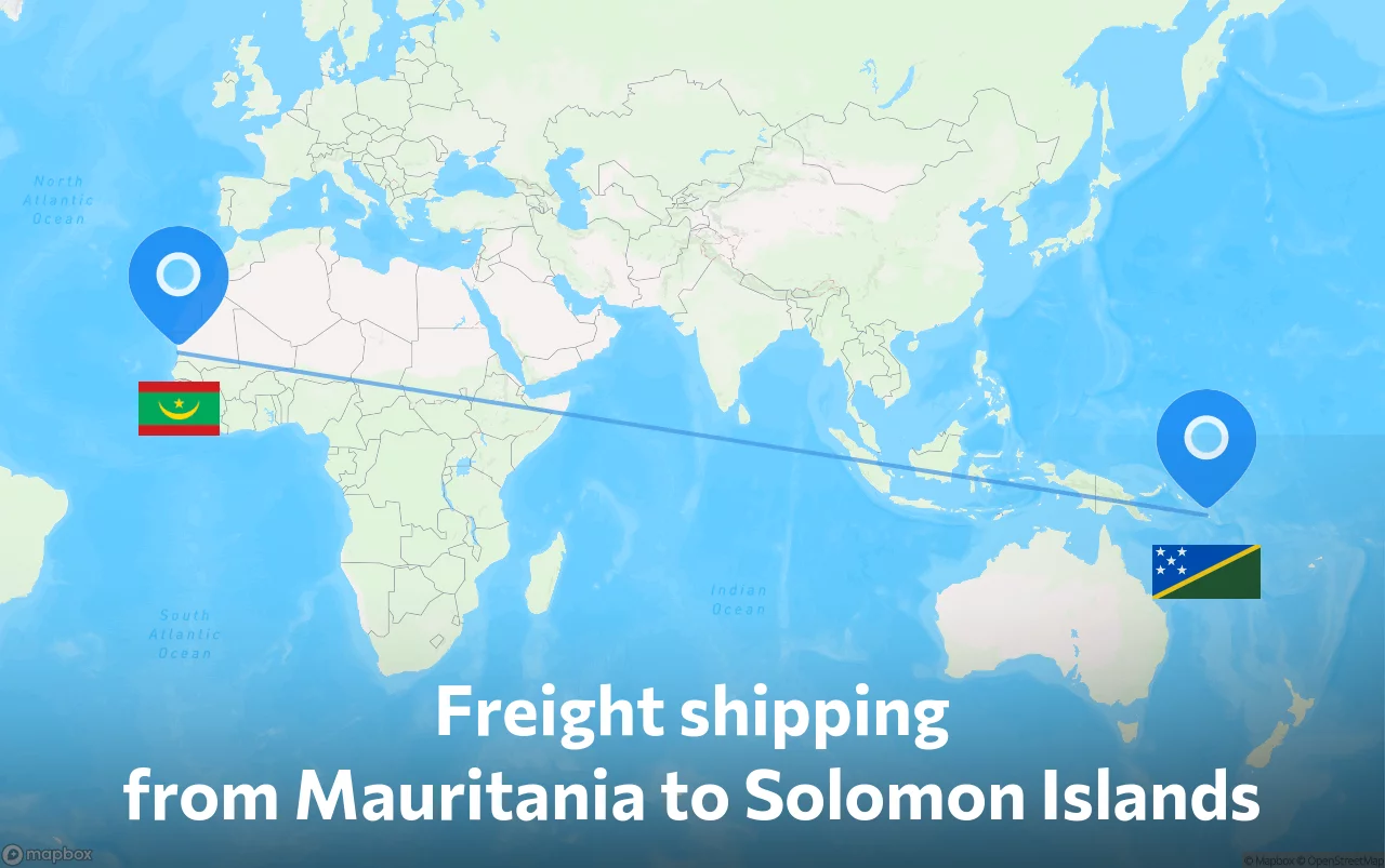 Shipping route from Mauritania to Solomon Islands