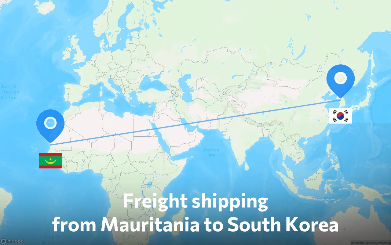 Shipping route from Mauritania to South Korea