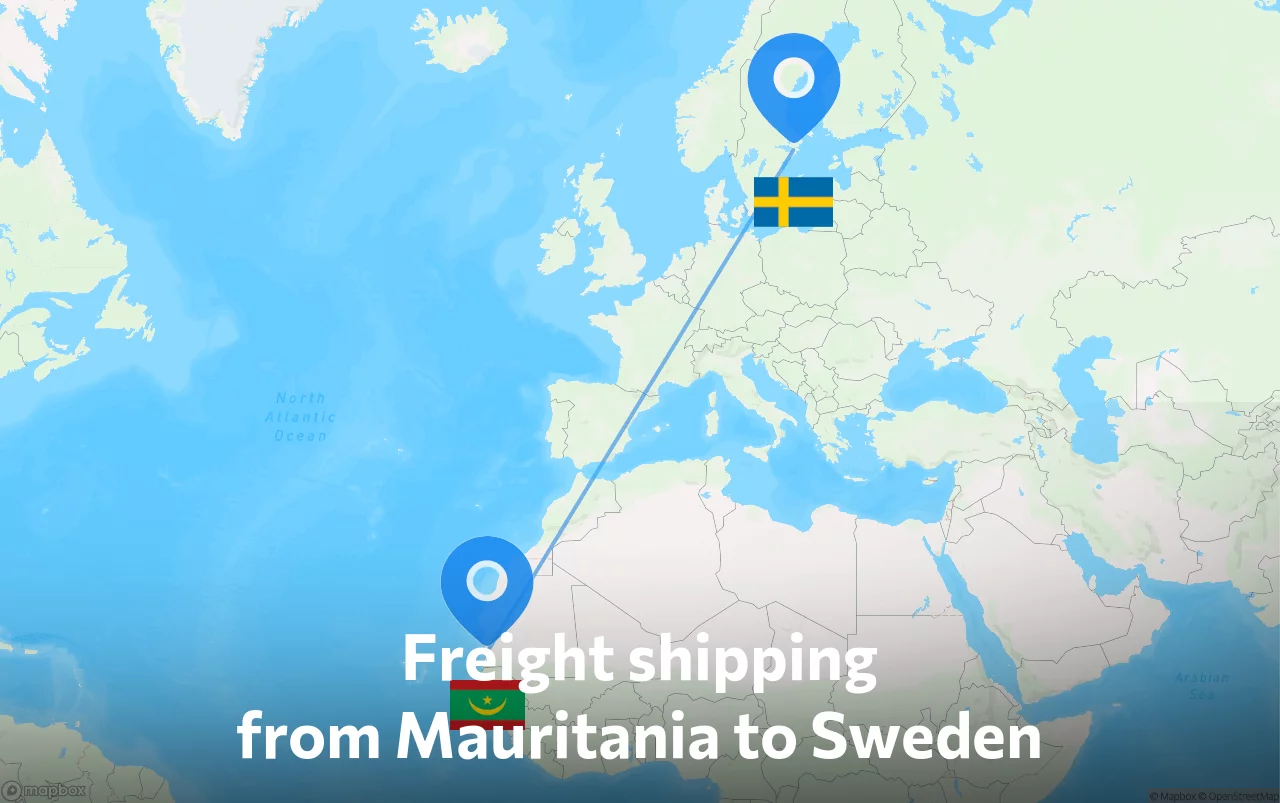 Shipping route from Mauritania to Sweden