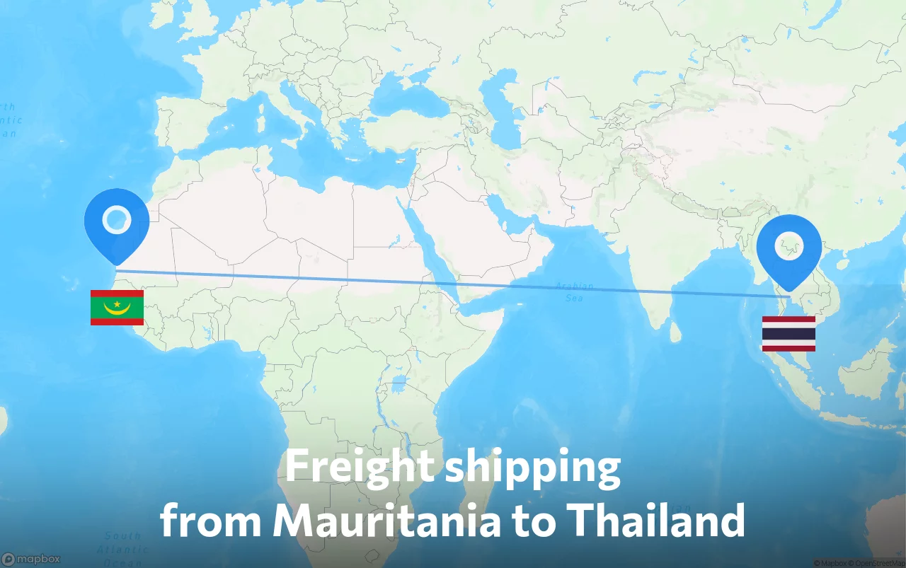 Shipping route from Mauritania to Thailand