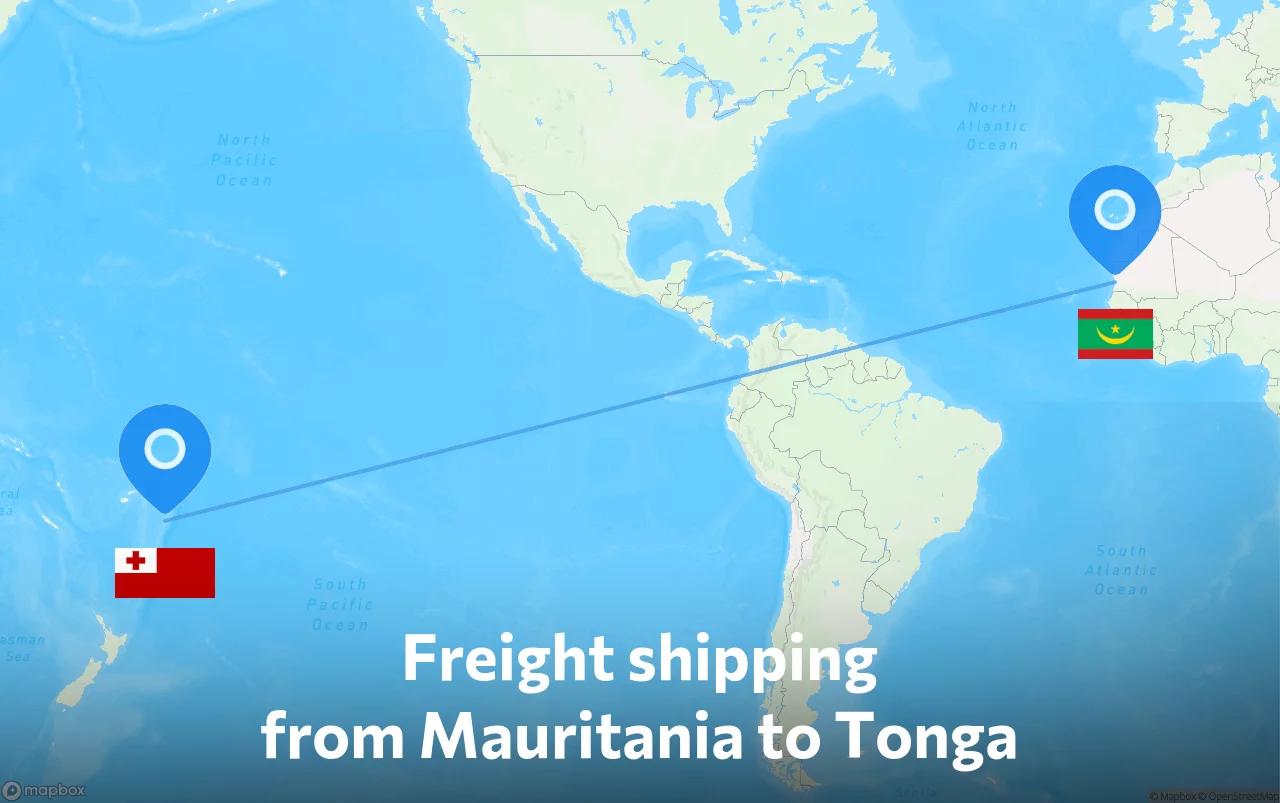 Shipping route from Mauritania to Tonga
