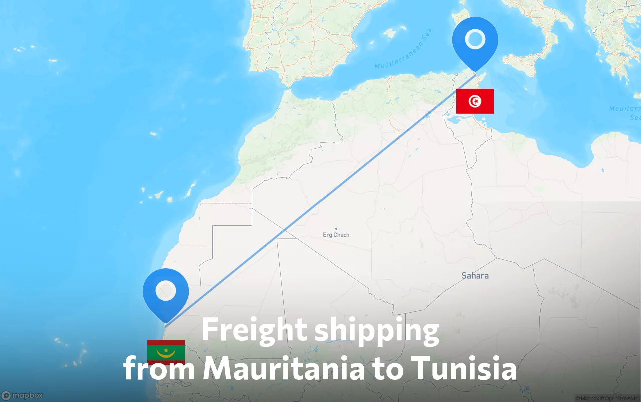 Shipping route from Mauritania to Tunisia
