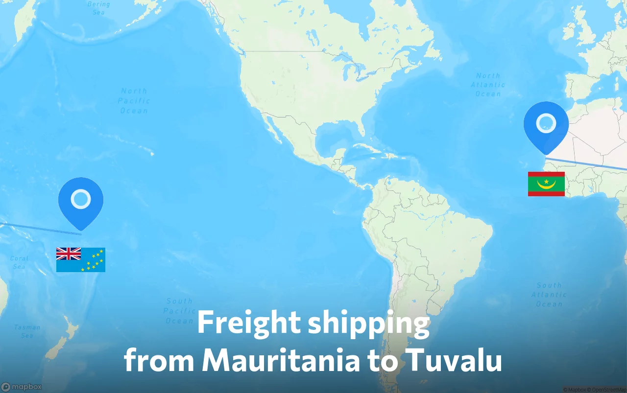 Shipping route from Mauritania to Tuvalu