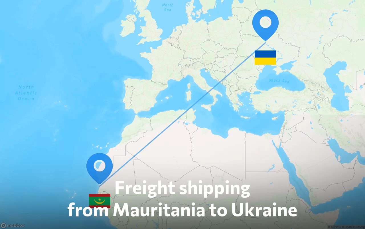 Shipping route from Mauritania to Ukraine