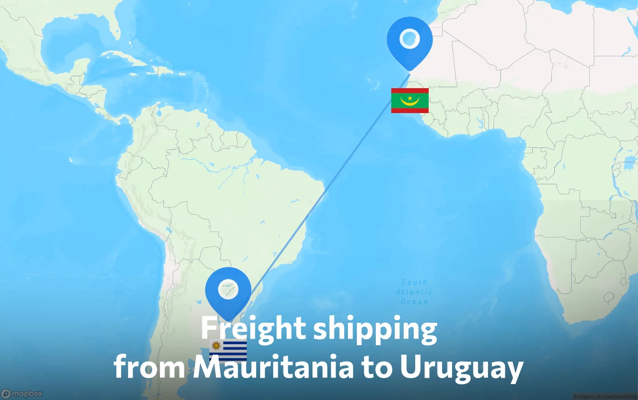 Shipping route from Mauritania to Uruguay