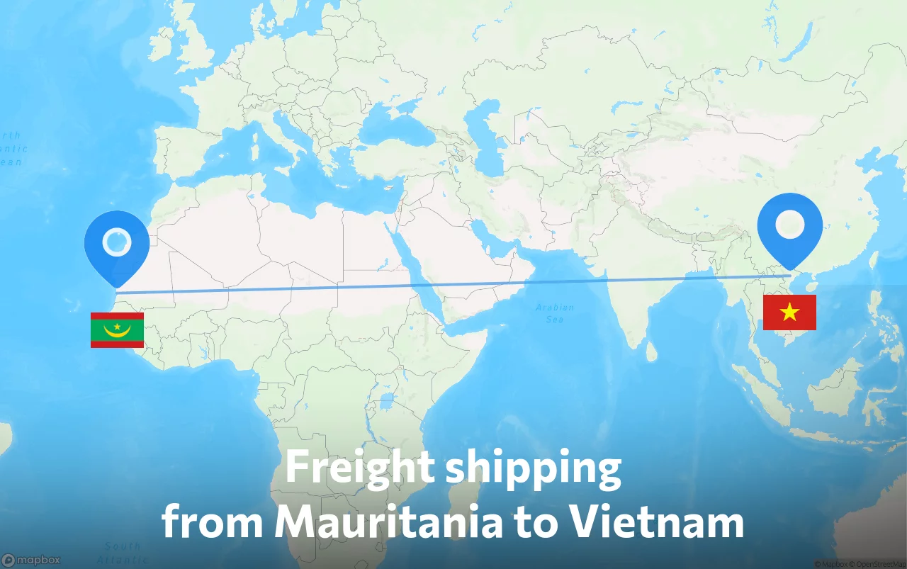 Shipping route from Mauritania to Vietnam