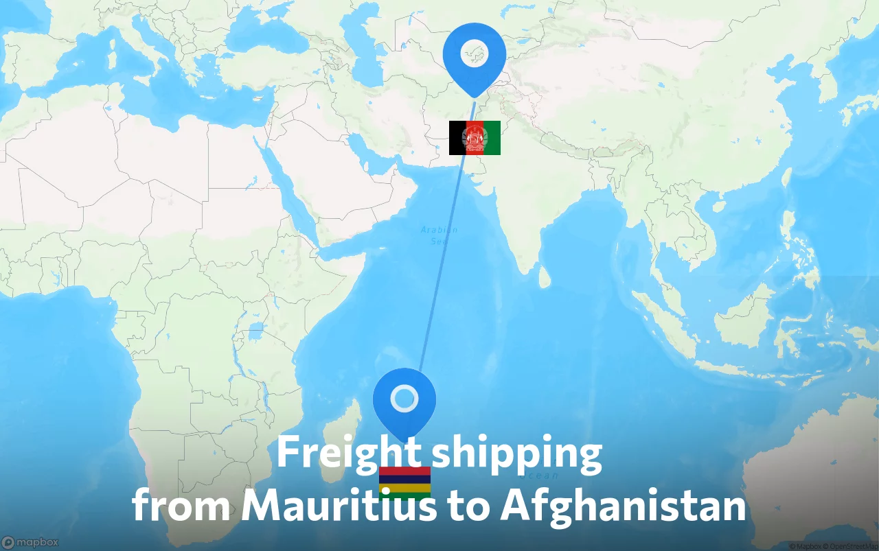 Shipping route from Mauritius to Afghanistan