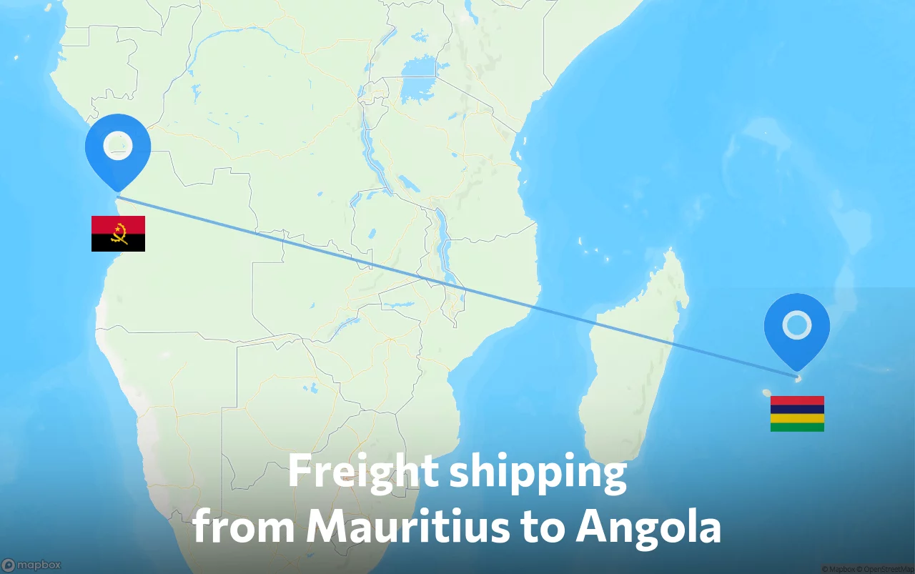 Shipping route from Mauritius to Angola