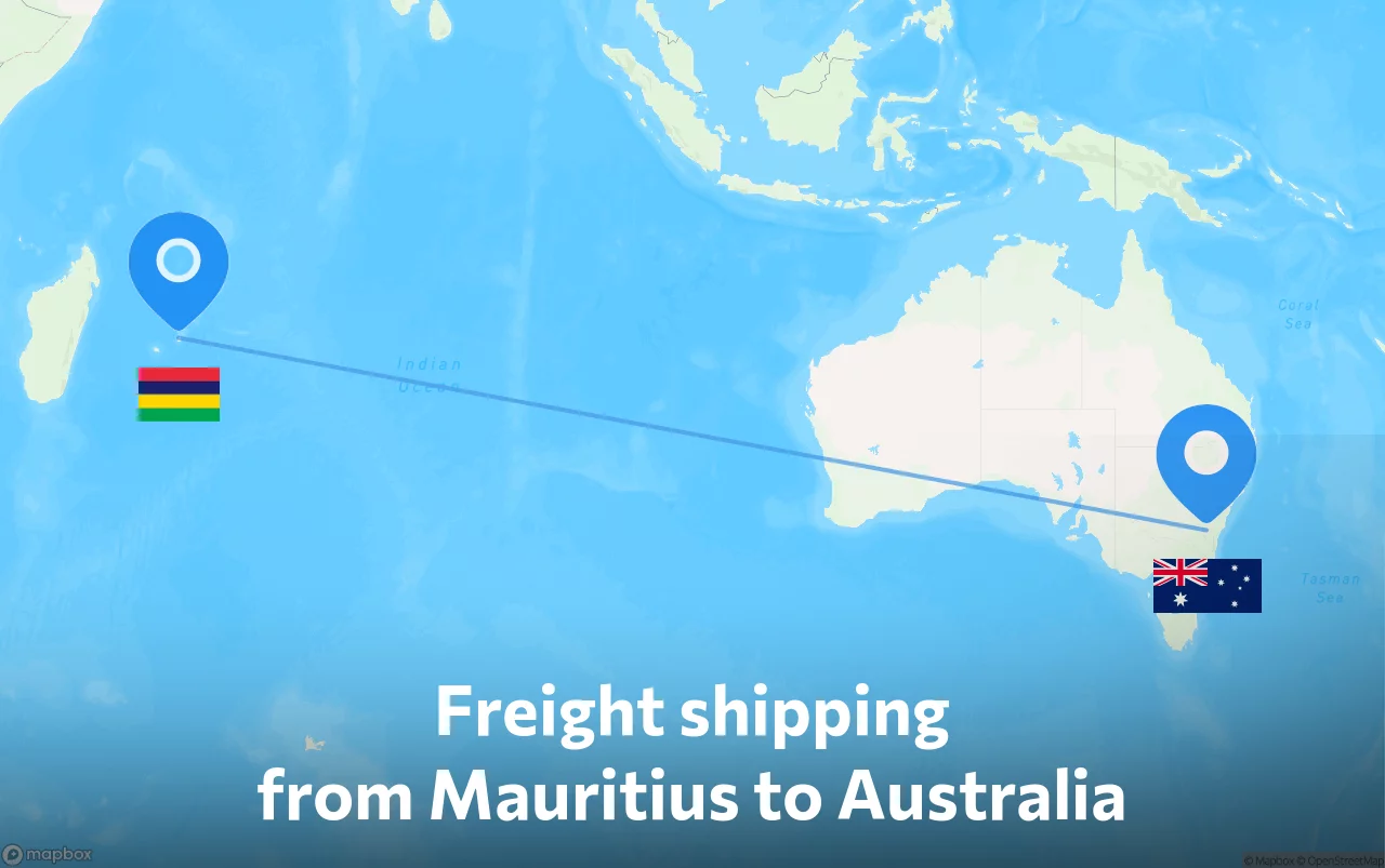 Shipping route from Mauritius to Australia