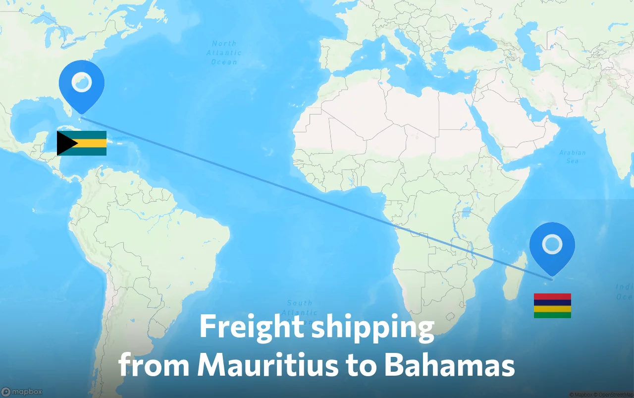 Shipping route from Mauritius to Bahamas