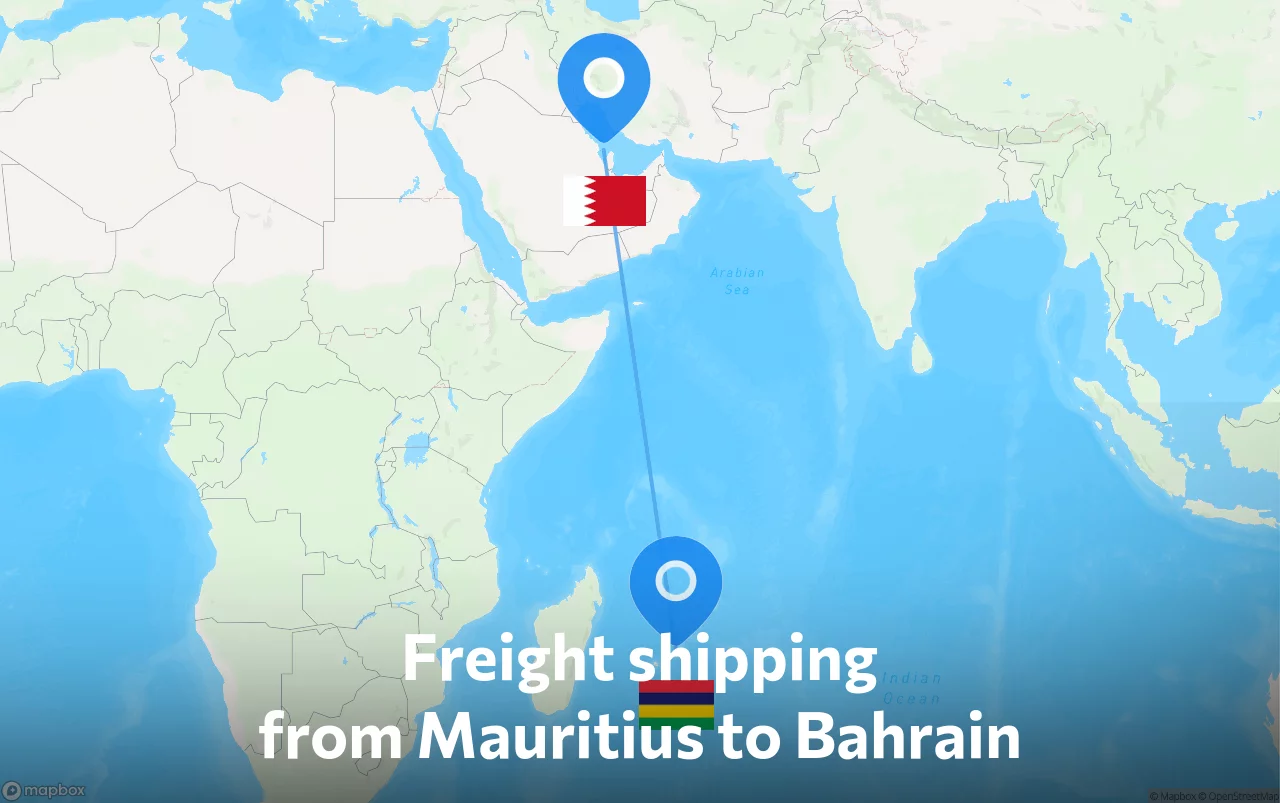 Shipping route from Mauritius to Bahrain