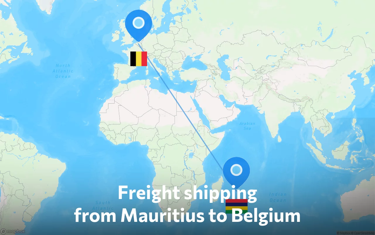 Shipping route from Mauritius to Belgium