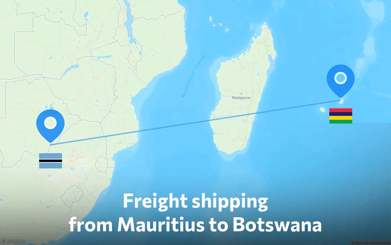 Shipping route from Mauritius to Botswana