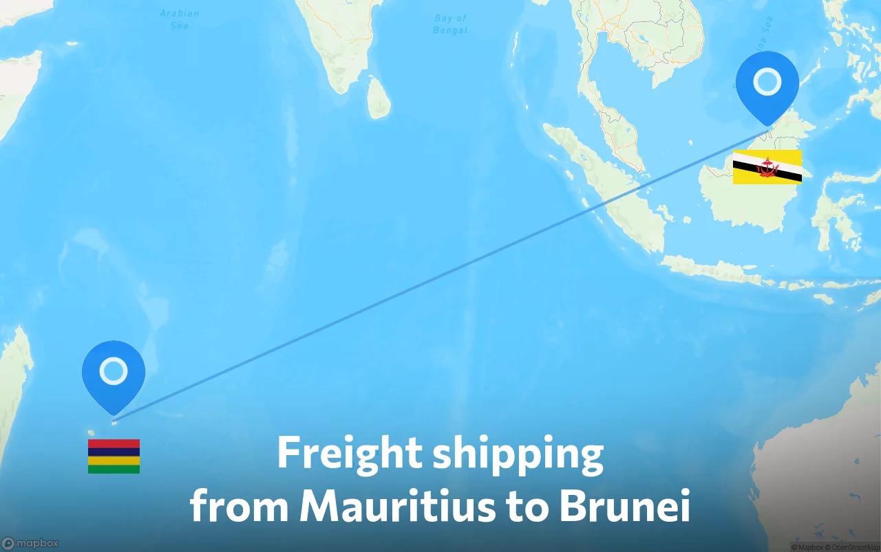 Shipping route from Mauritius to Brunei