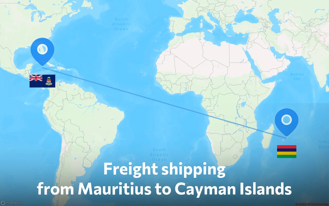 Shipping route from Mauritius to Cayman Islands