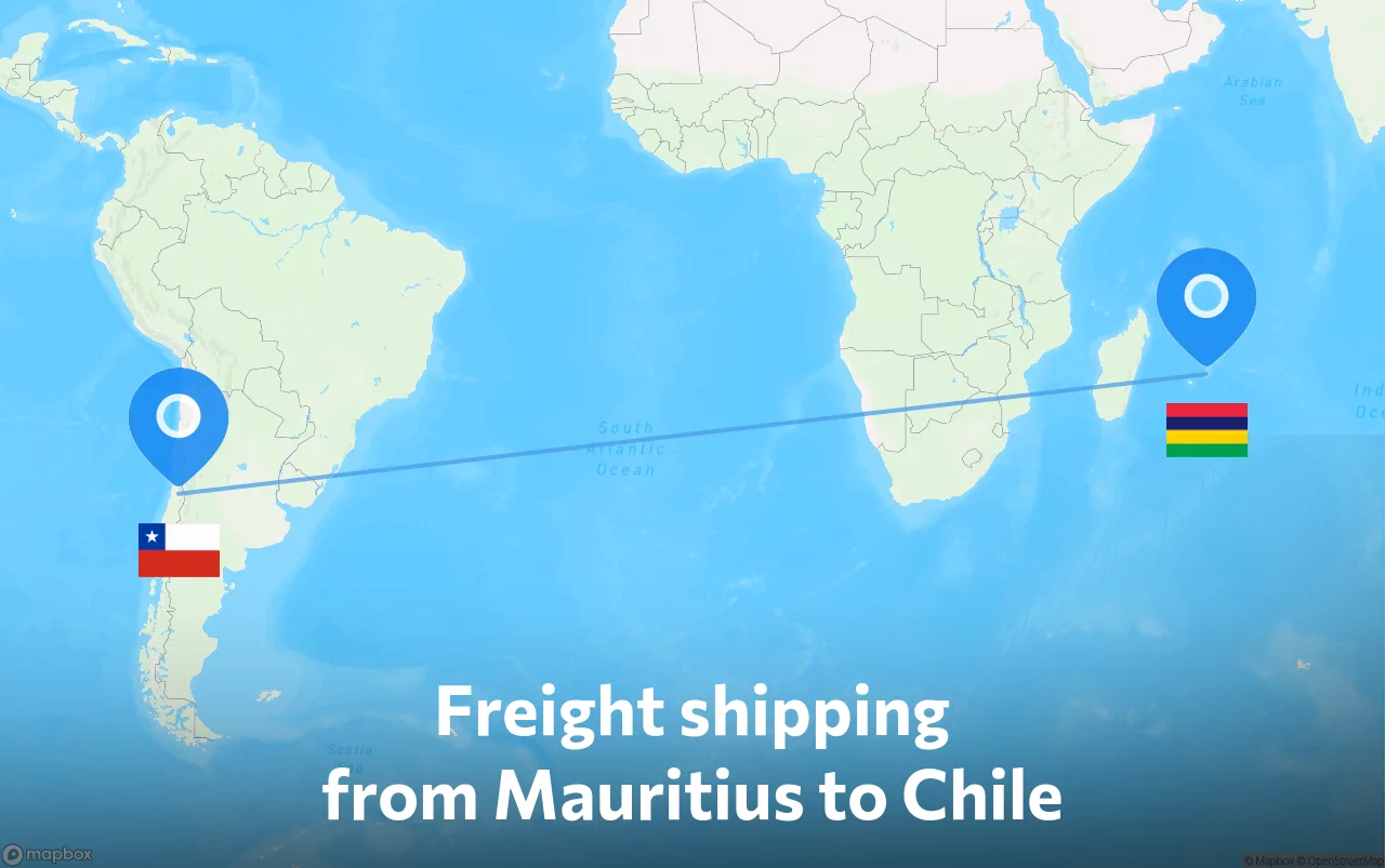 Shipping route from Mauritius to Chile