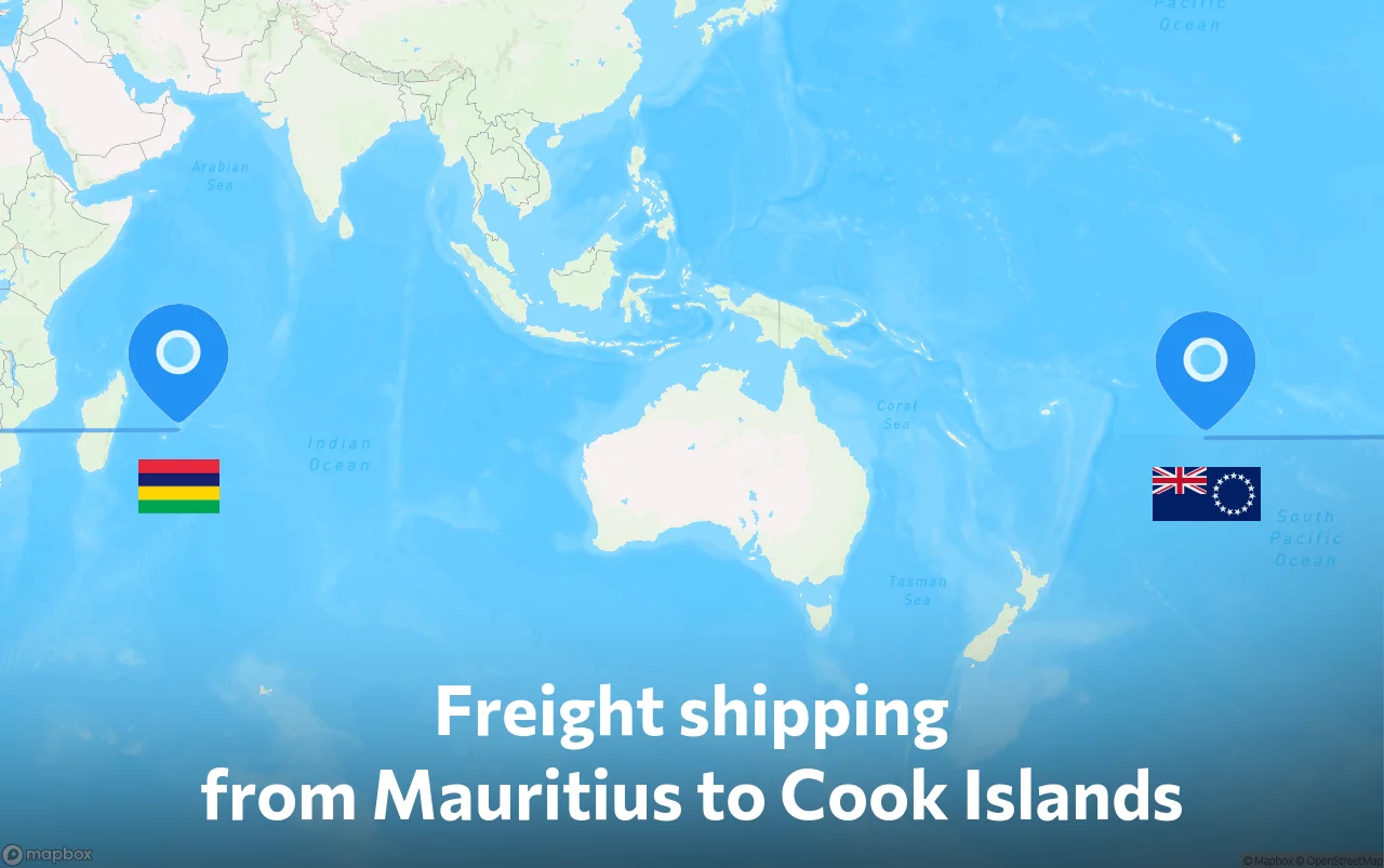 Shipping route from Mauritius to Cook Islands