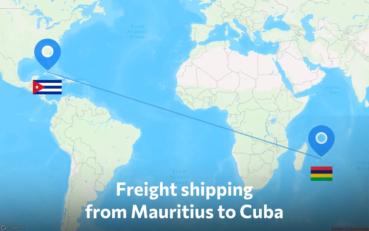 Shipping route from Mauritius to Cuba