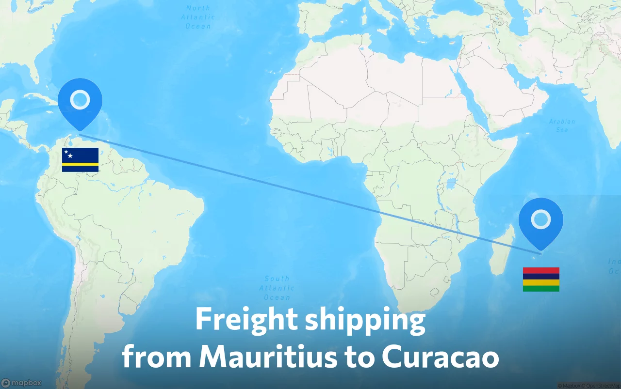 Shipping route from Mauritius to Curacao