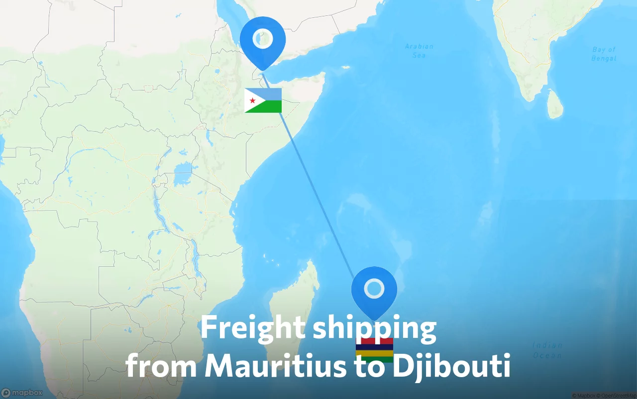 Shipping route from Mauritius to Djibouti