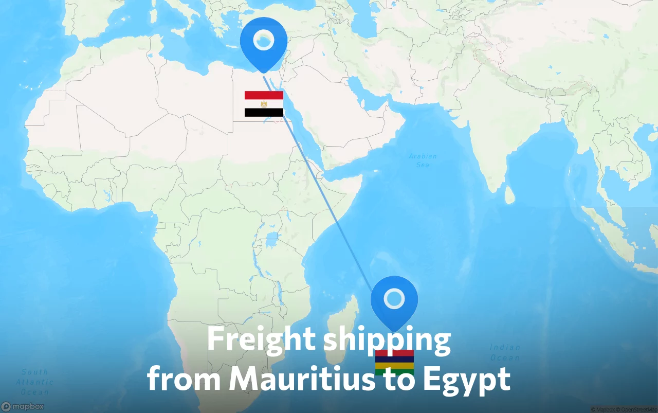 Shipping route from Mauritius to Egypt