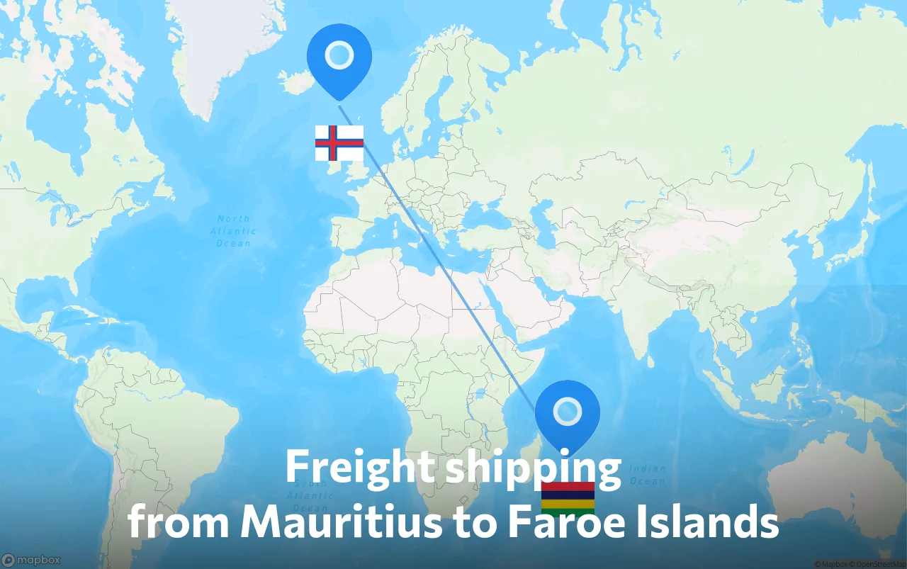 Shipping route from Mauritius to Faroe Islands
