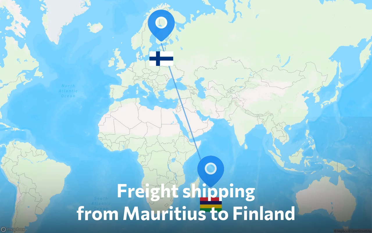 Shipping route from Mauritius to Finland