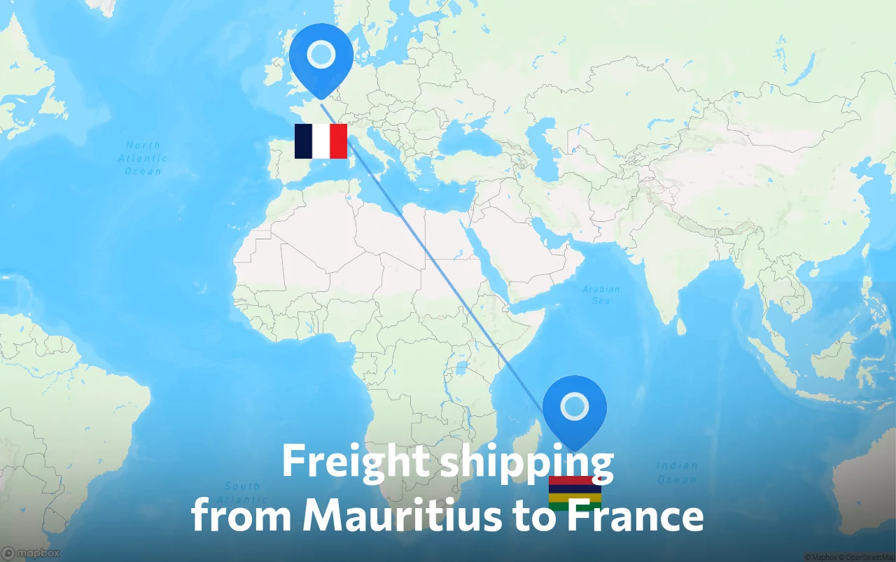 Shipping route from Mauritius to France