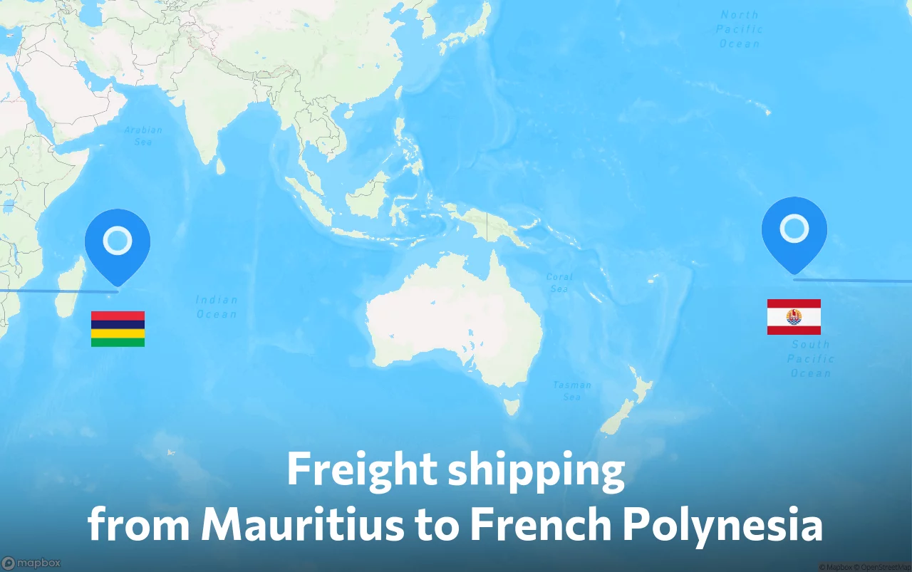 Shipping route from Mauritius to French Polynesia