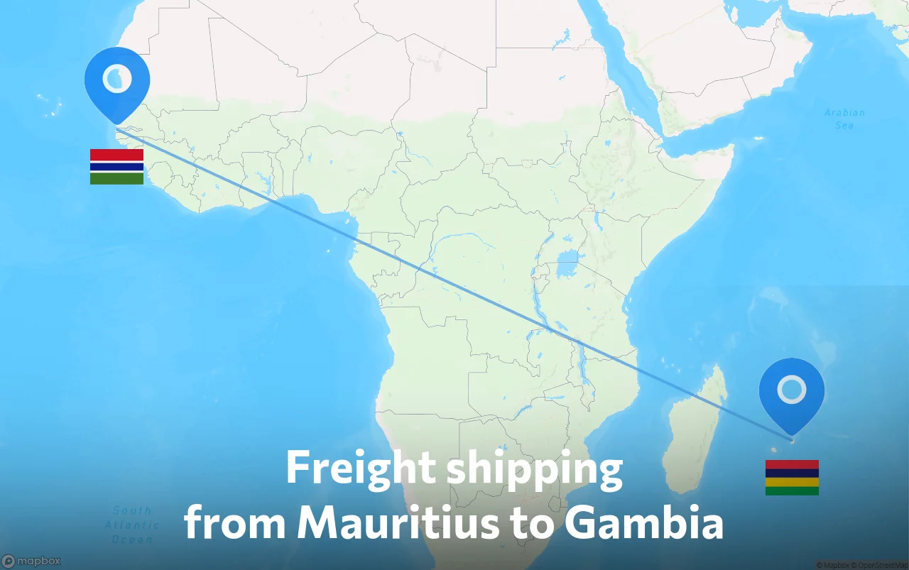 Shipping route from Mauritius to Gambia