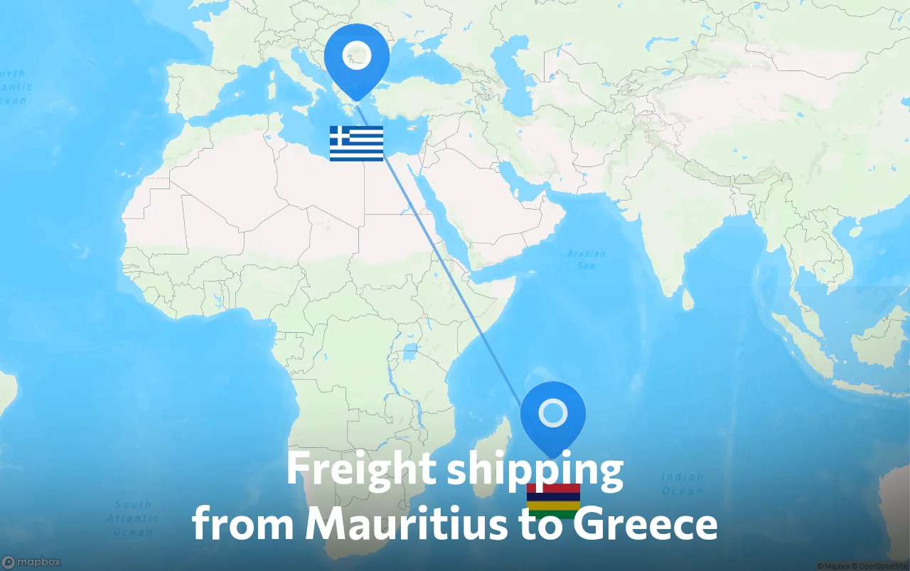Shipping route from Mauritius to Greece