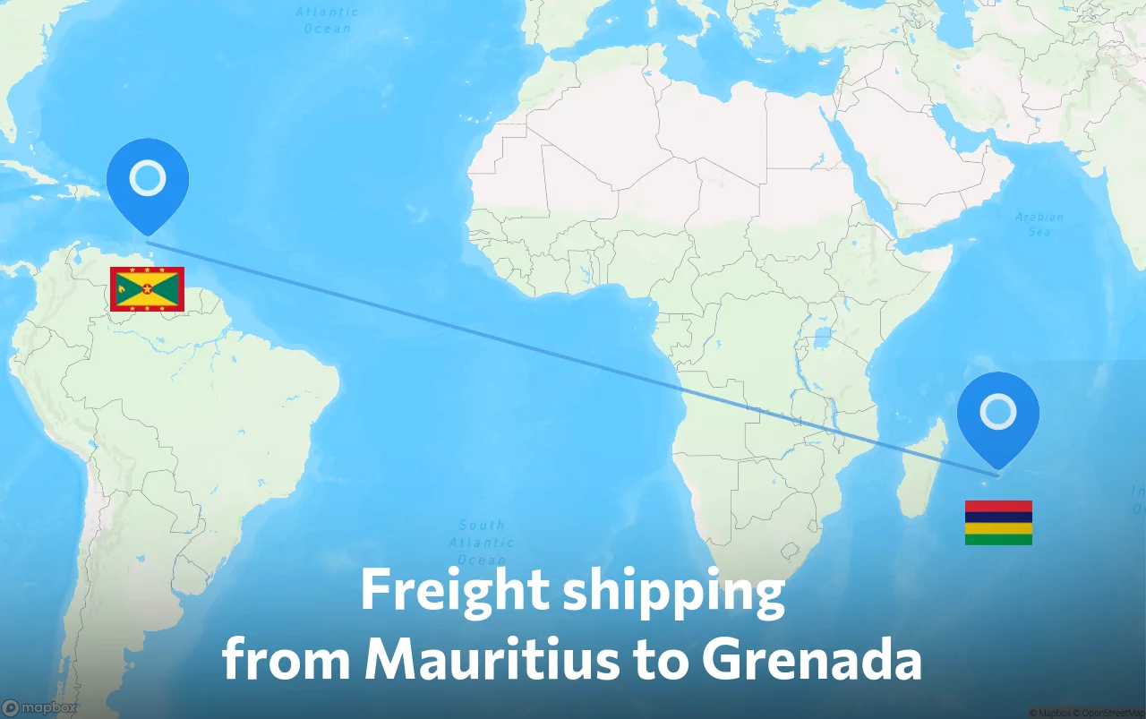 Shipping route from Mauritius to Grenada